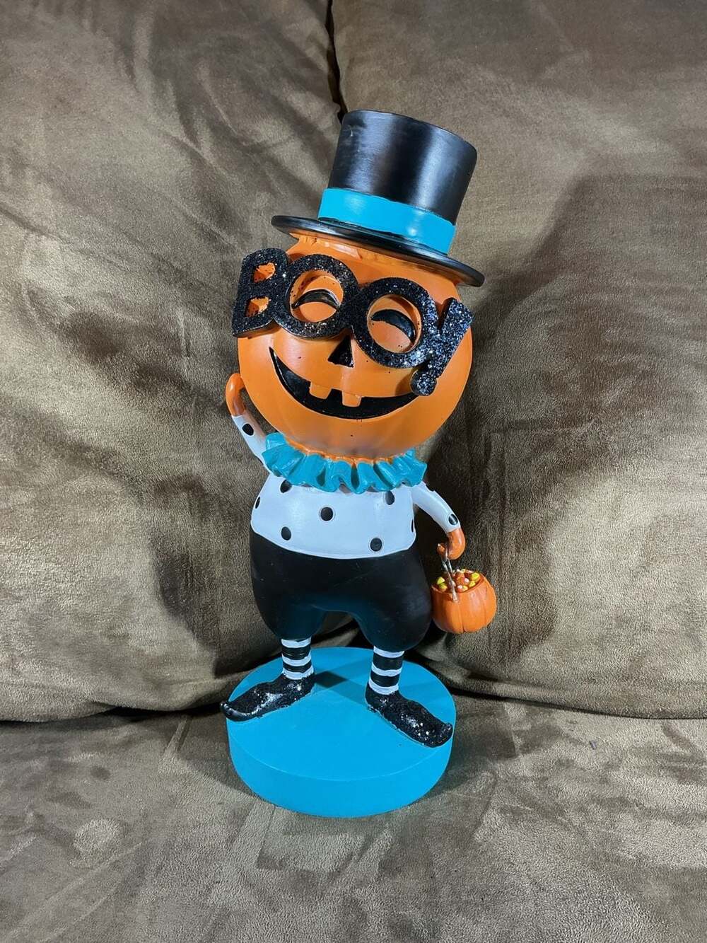 Cynthia Rowley Halloween Pumpkin Head Statue Figure with BOO Glasses